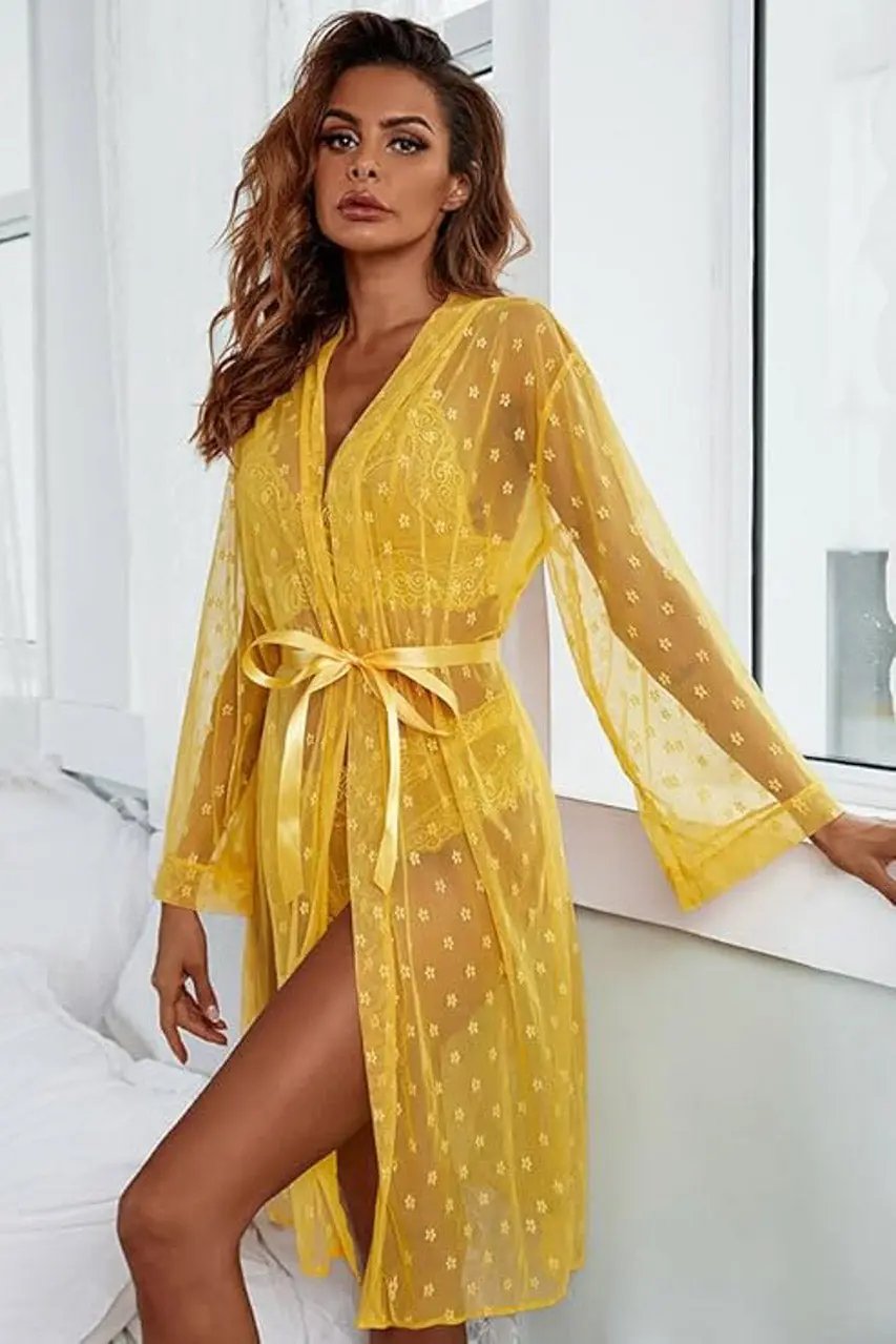 French Dot Mesh Bridal Robe and Bra Set 3wishes.com